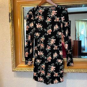 Forever 21 Black & Pink Floral Long Sleeve Dress - Size S